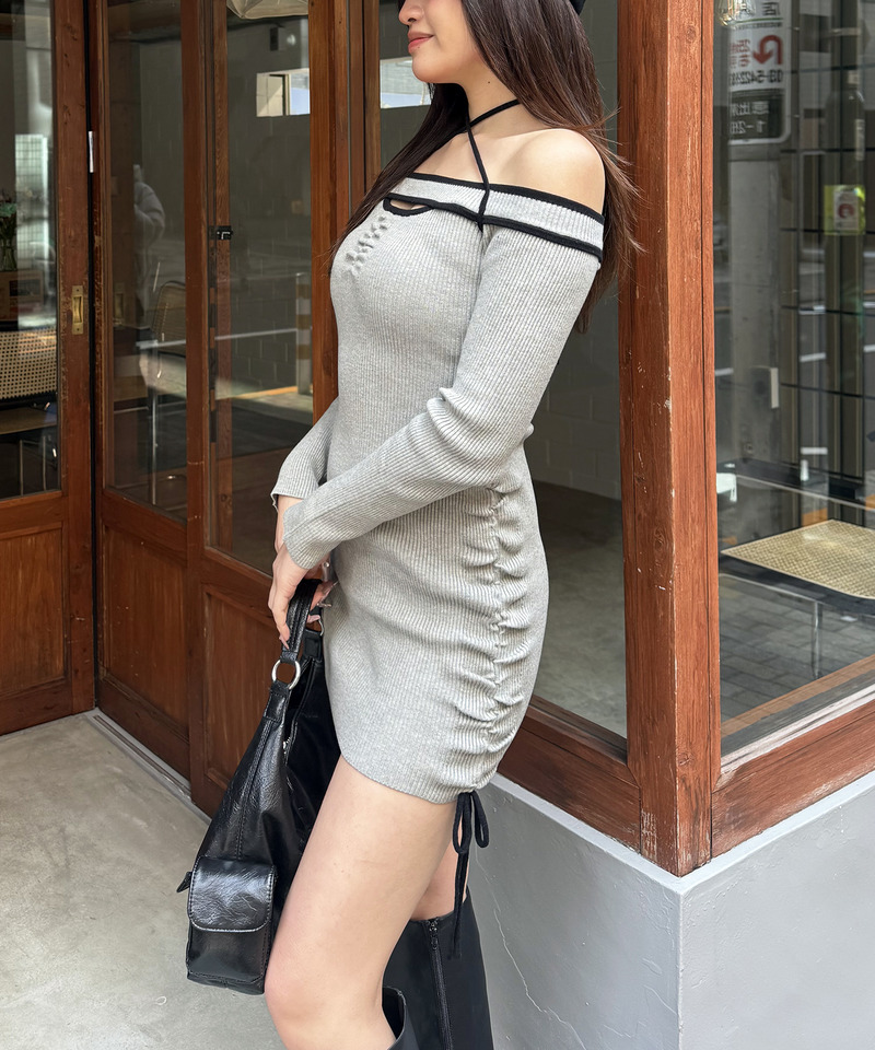 パイピングチョーカーリブワンピース 詳細画像 グレー 2