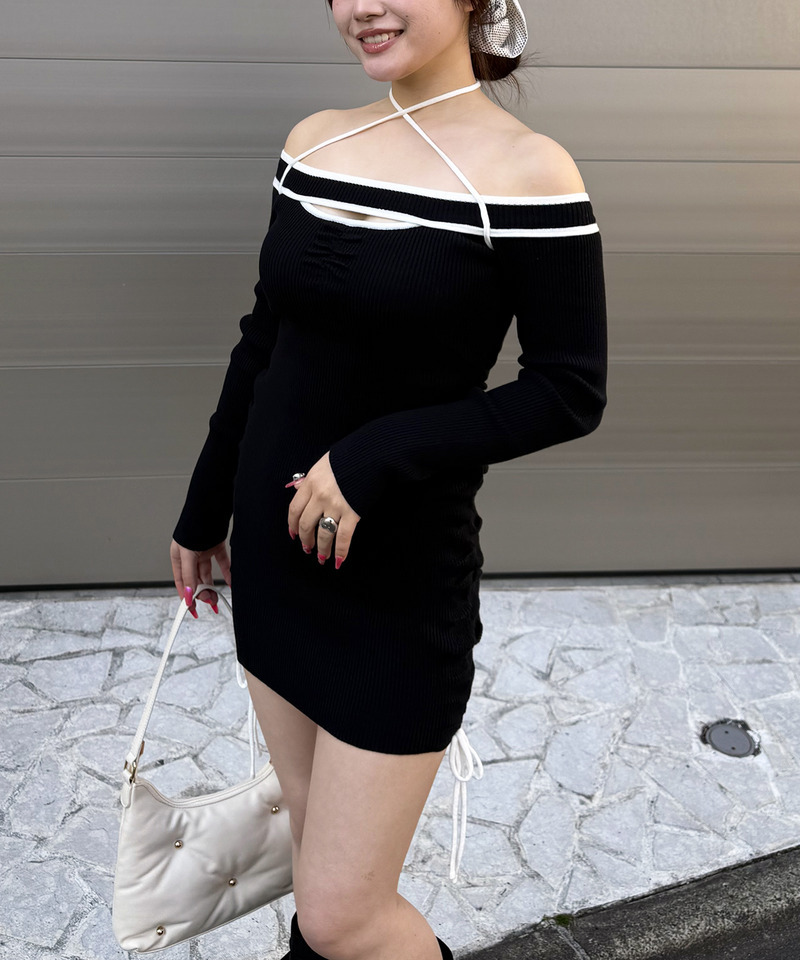 パイピングチョーカーリブワンピース 詳細画像 ブラック 1