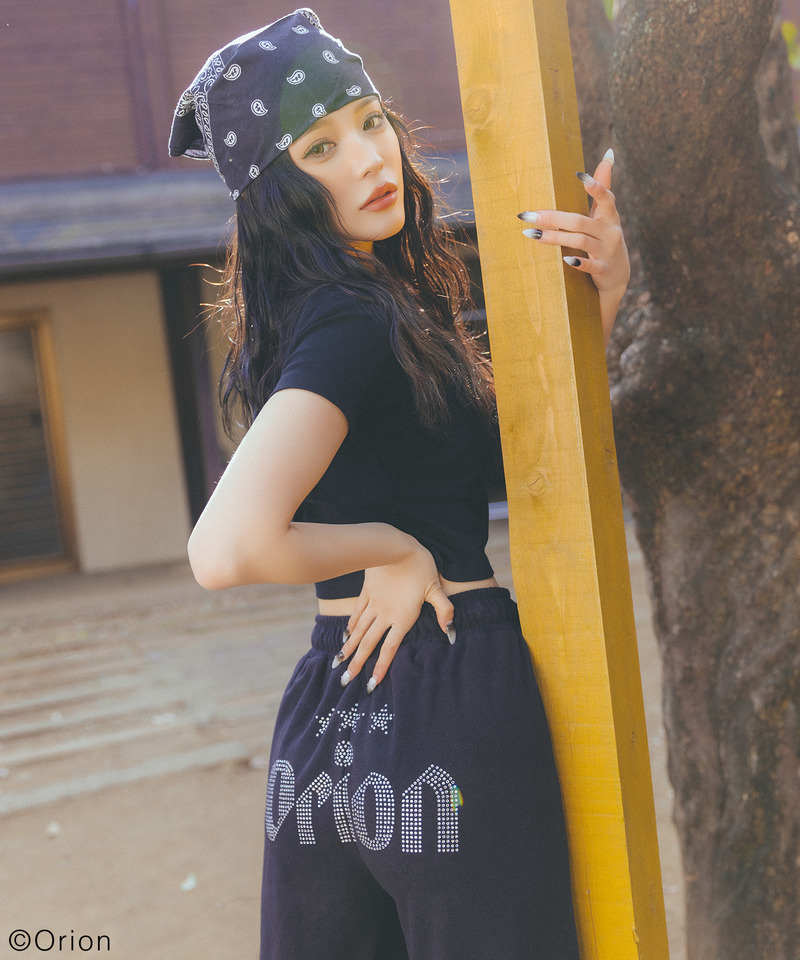 【Orion/オリオン】ラインストーンロゴパイルパンツ 詳細画像 ブラック 3