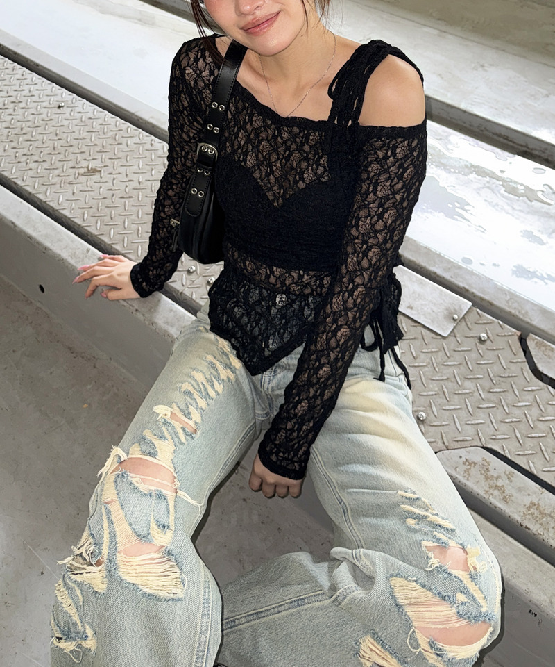 ワンショルドロストレーストップス 詳細画像 ブラック 2