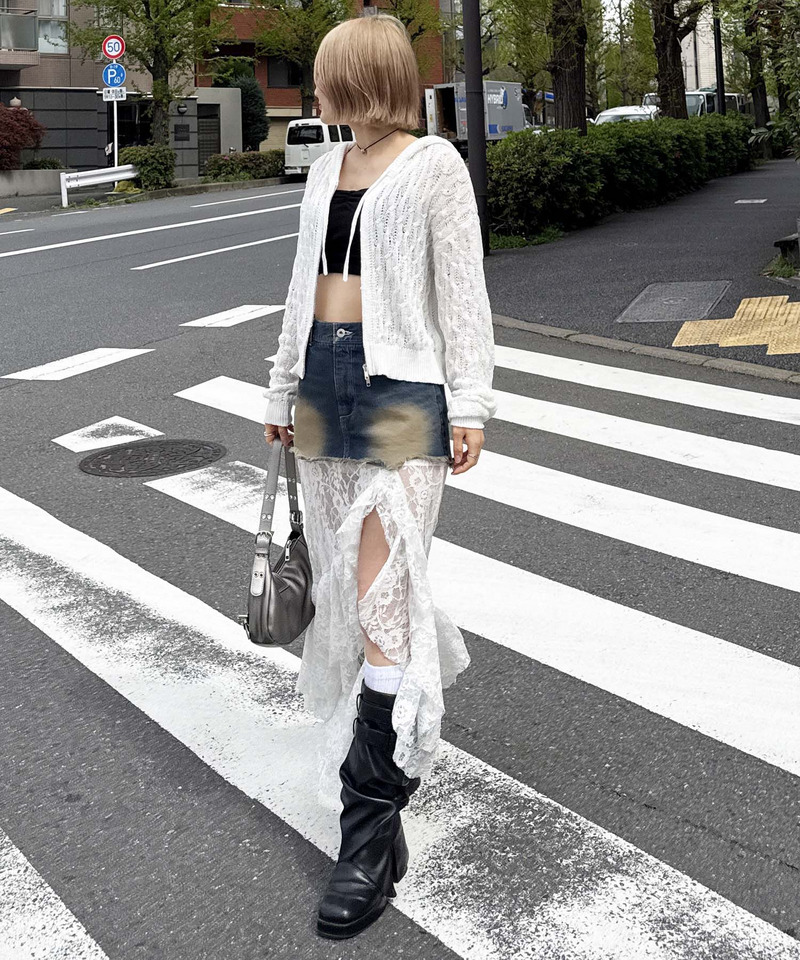 透かし編みダブルジップニットパーカー 詳細画像 ホワイト 4