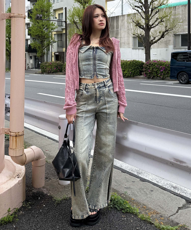 透かし編みダブルジップニットパーカー 詳細画像 ピンク 3