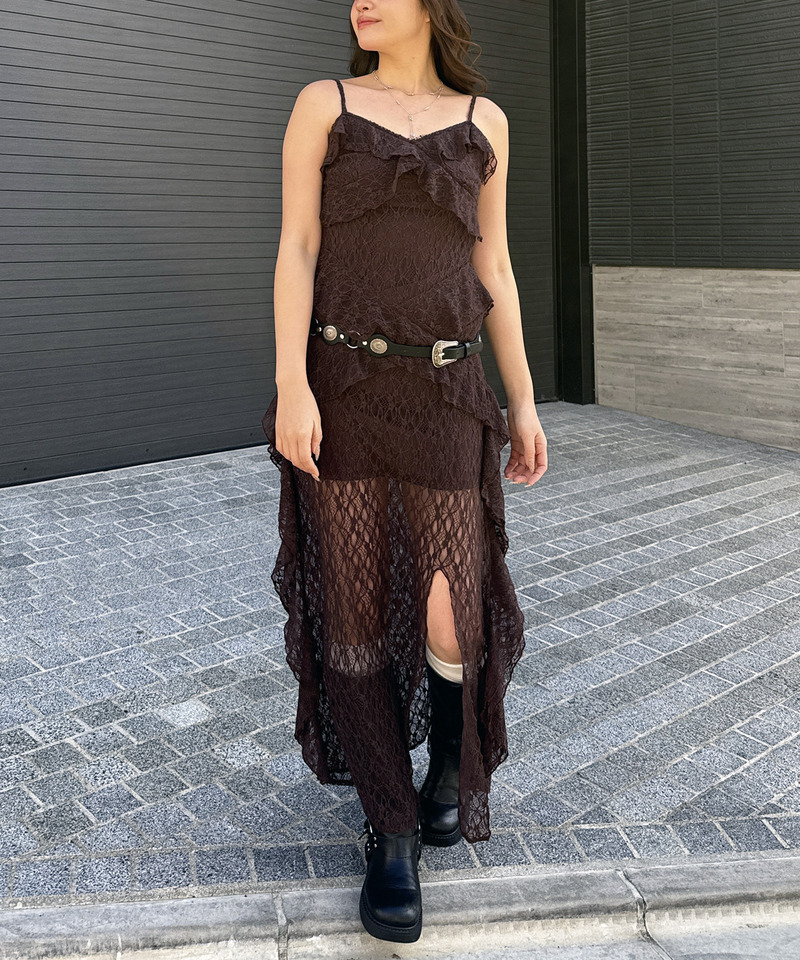 アシンメトリーレースワンピース 詳細画像 ブラウン 1