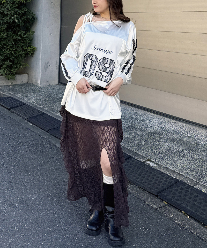 アシンメトリーレースワンピース 詳細画像 ブラウン 5