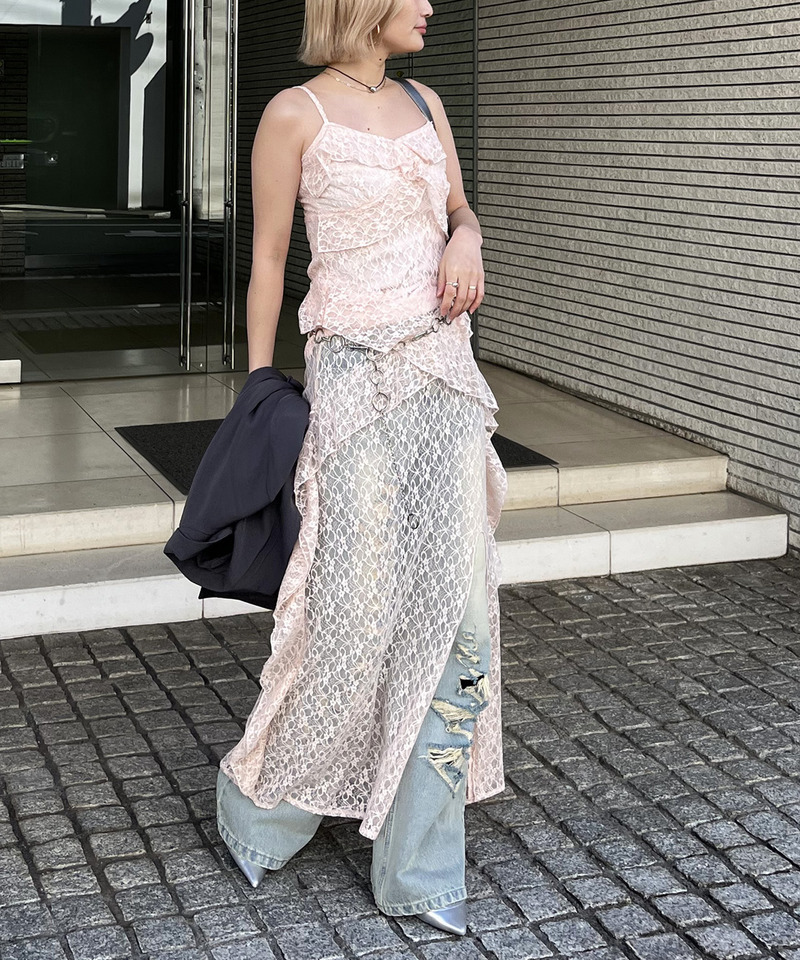 アシンメトリーレースワンピース 詳細画像 ピンク 3