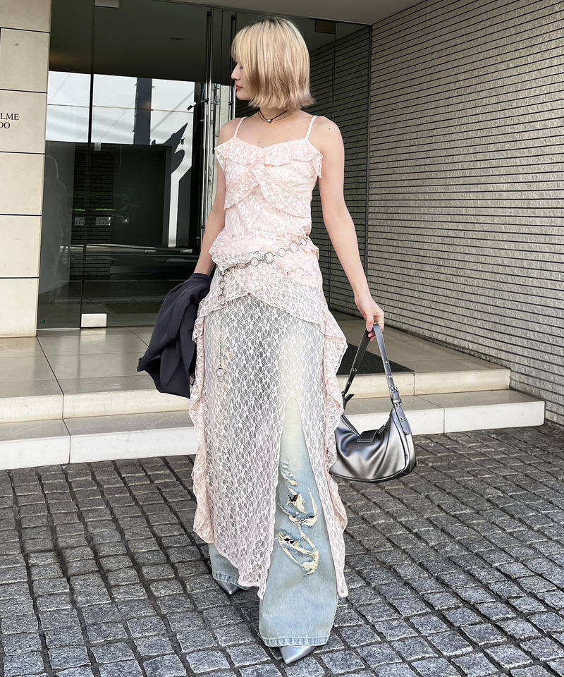 アシンメトリーレースワンピース 詳細画像 ピンク 4