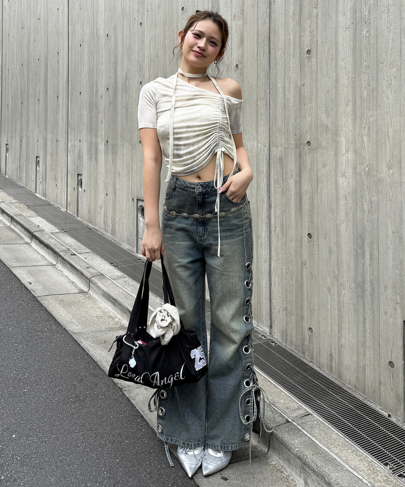 サイドギャザーワンショルトップス 詳細画像 オフホワイト 7