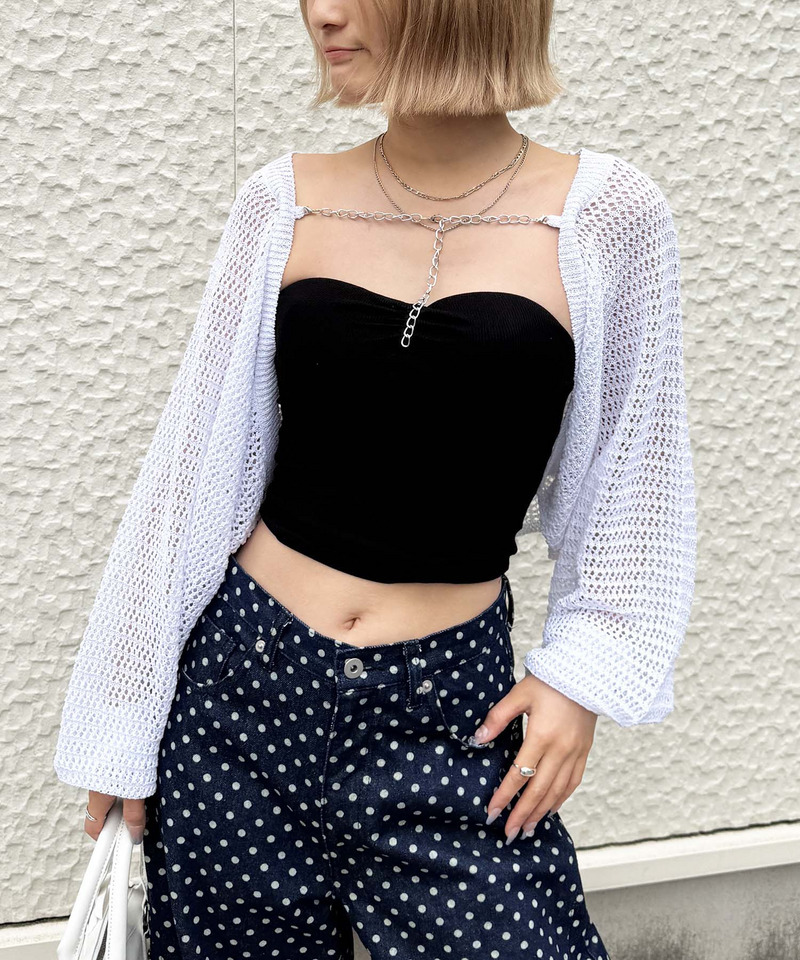 チェーン付きボレロカーディガン 詳細画像 ホワイト 1