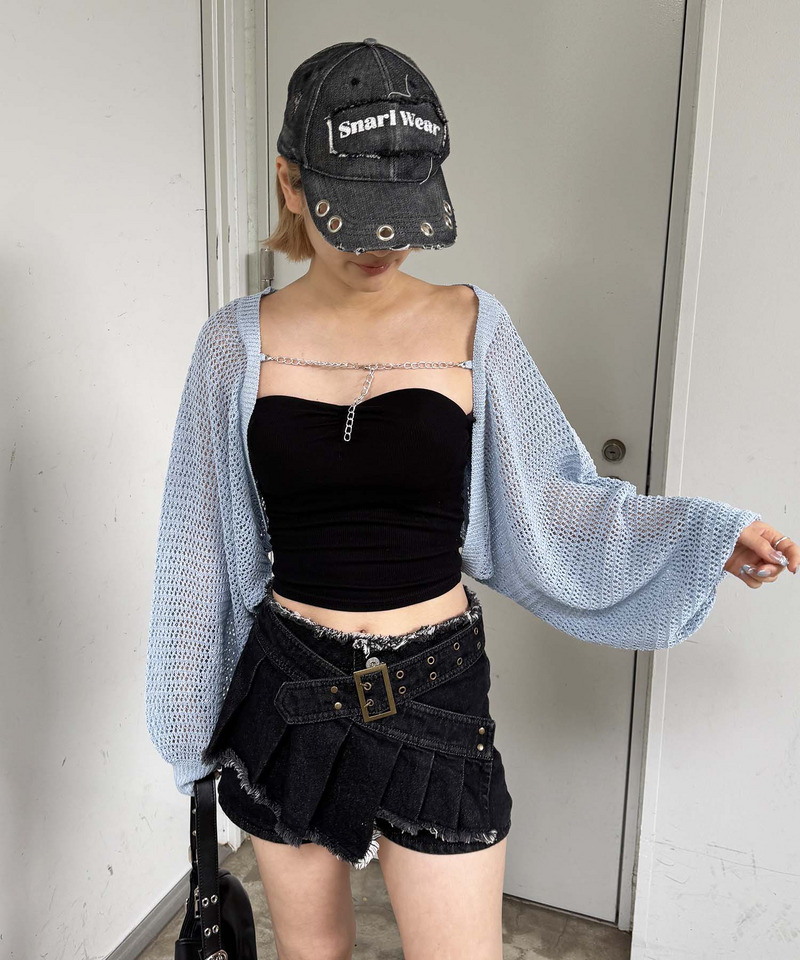チェーン付きボレロカーディガン 詳細画像 ブルー 1