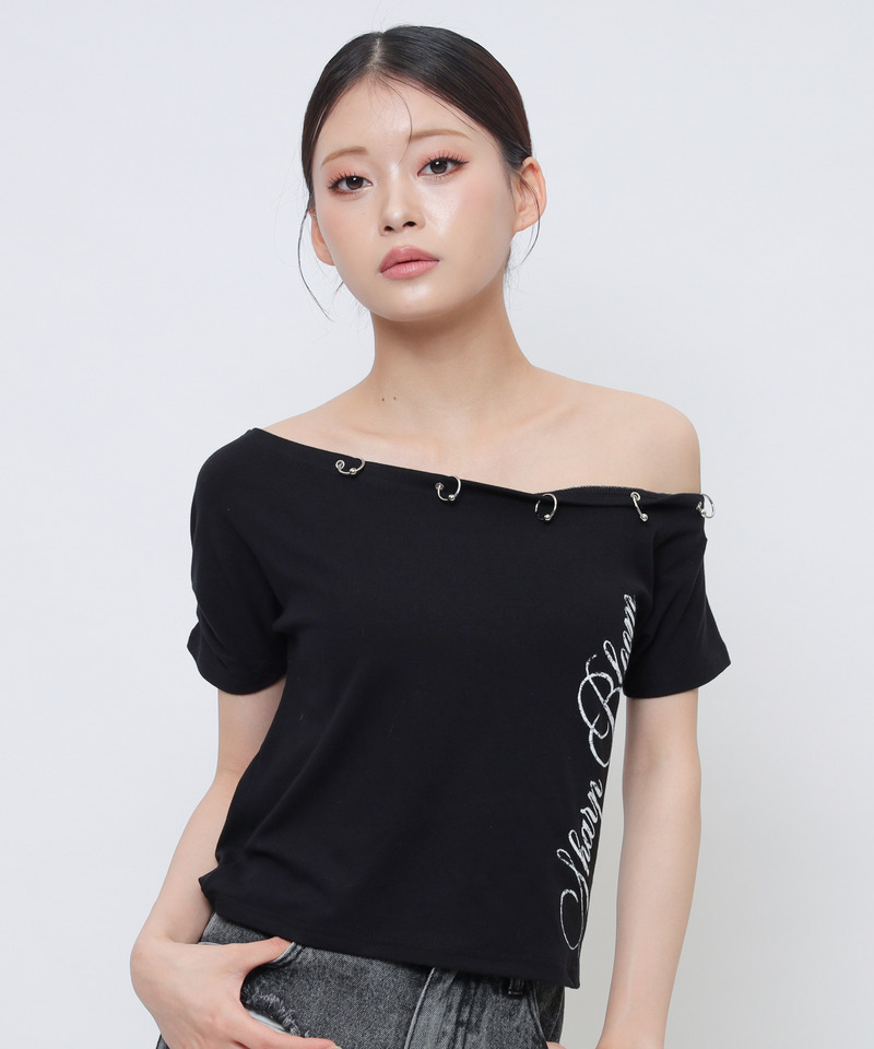 ワンショルフープピアスＴシャツ 詳細画像 ブラック 4
