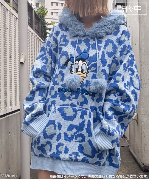 【Disney/ディズニー/ドナルドダック】レオパードニットフーディー 詳細画像