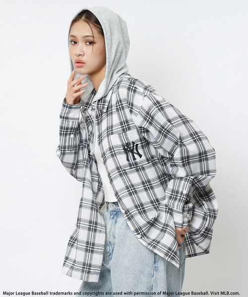 【MLB】チェックシャツフーディー 詳細画像