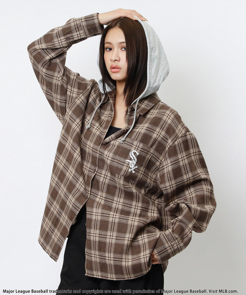 【MLB】チェックシャツフーディー 詳細画像