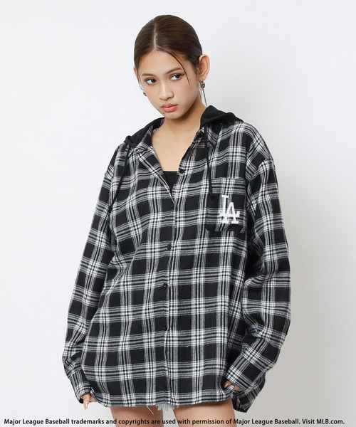 【MLB】チェックシャツフーディー 詳細画像