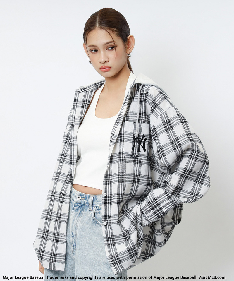 【MLB】チェックシャツフーディー 詳細画像 ホワイト系 3