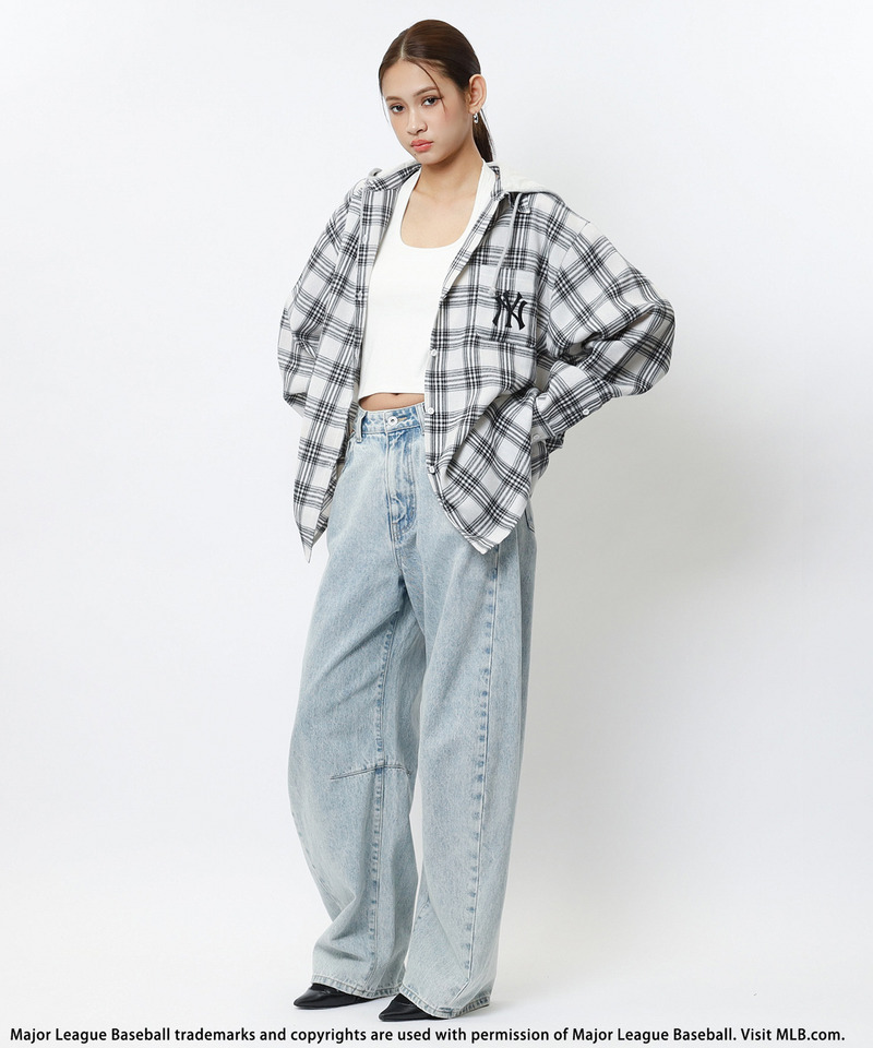 【MLB】チェックシャツフーディー 詳細画像 ホワイト系 4