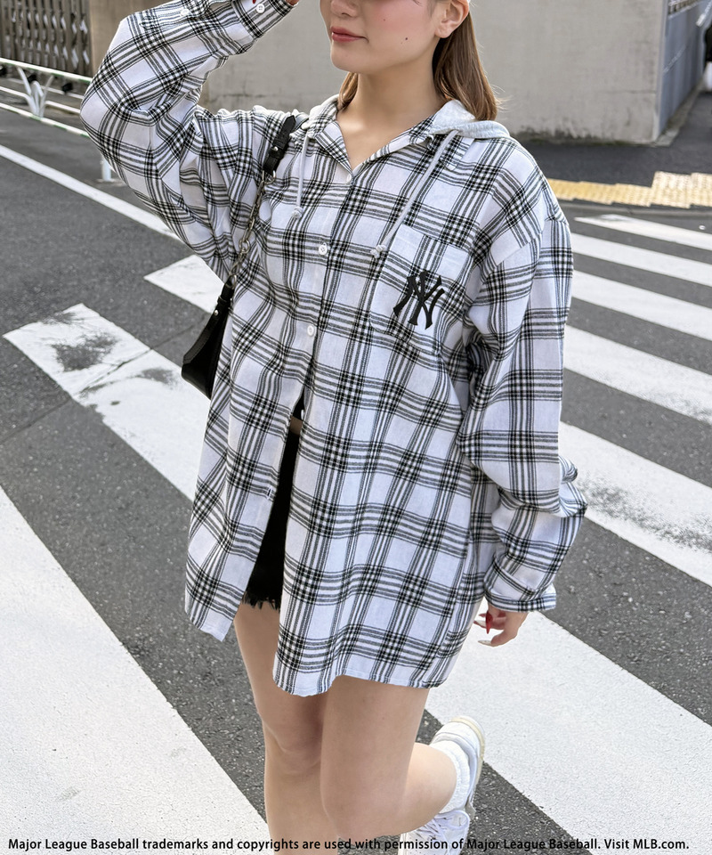 【MLB】チェックシャツフーディー 詳細画像 ホワイト系 5