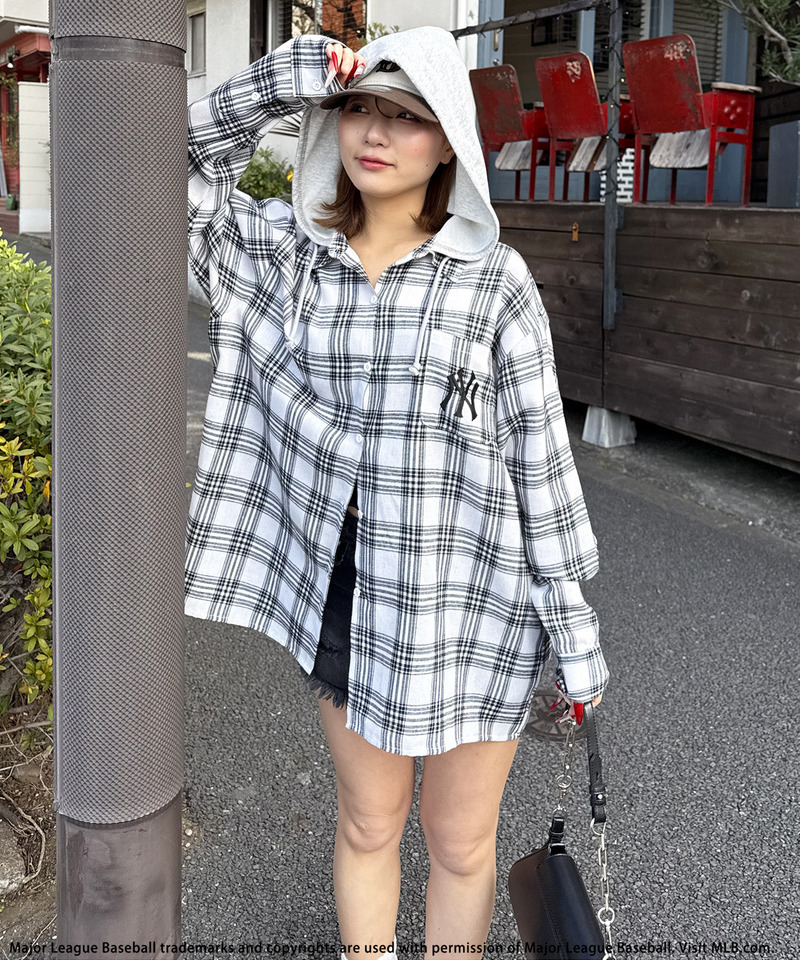 【MLB】チェックシャツフーディー 詳細画像 ホワイト系 7