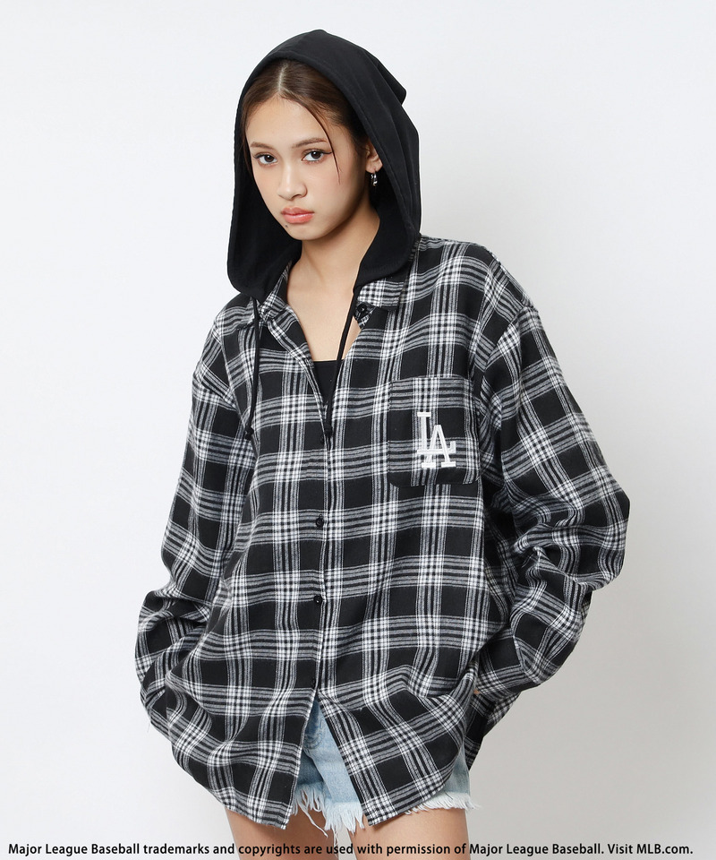 【MLB】チェックシャツフーディー 詳細画像 ブラック系 2
