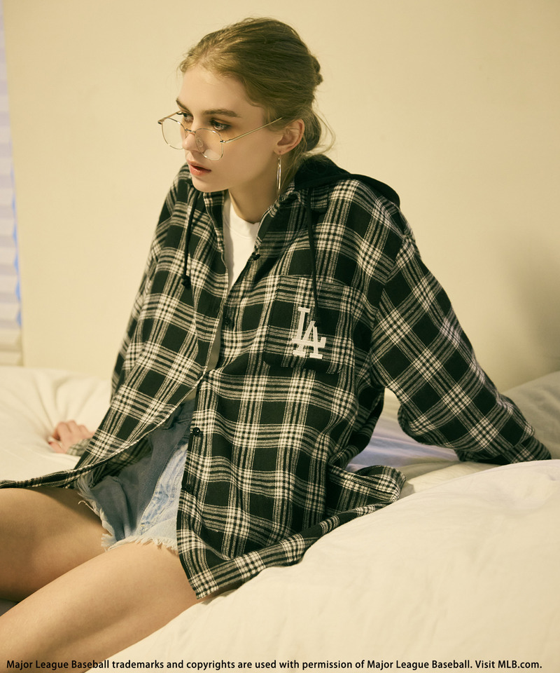 【MLB】チェックシャツフーディー 詳細画像 ブラック系 3