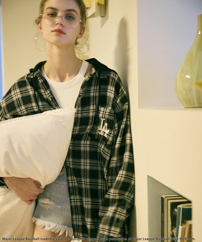 【MLB】チェックシャツフーディー 詳細画像 ブラック系 6