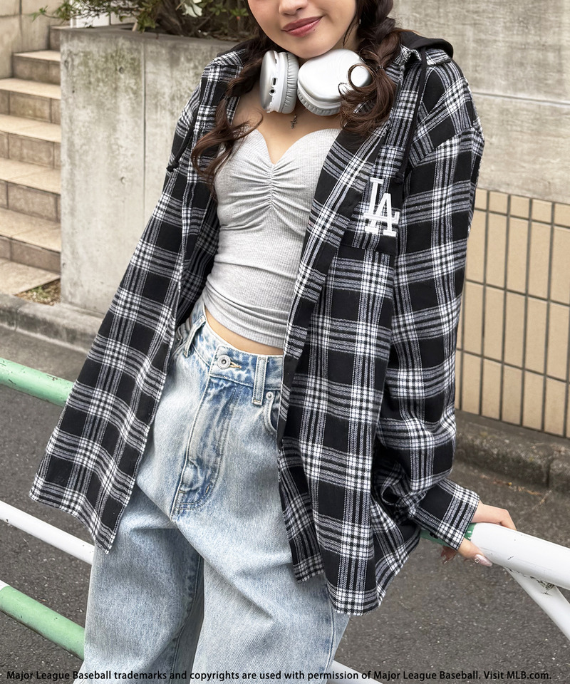 【MLB】チェックシャツフーディー 詳細画像 ブラック系 7