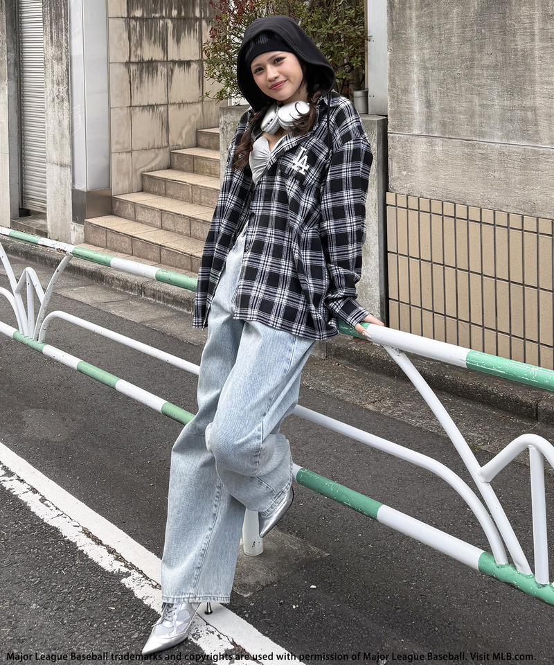 【MLB】チェックシャツフーディー 詳細画像 ブラック系 9