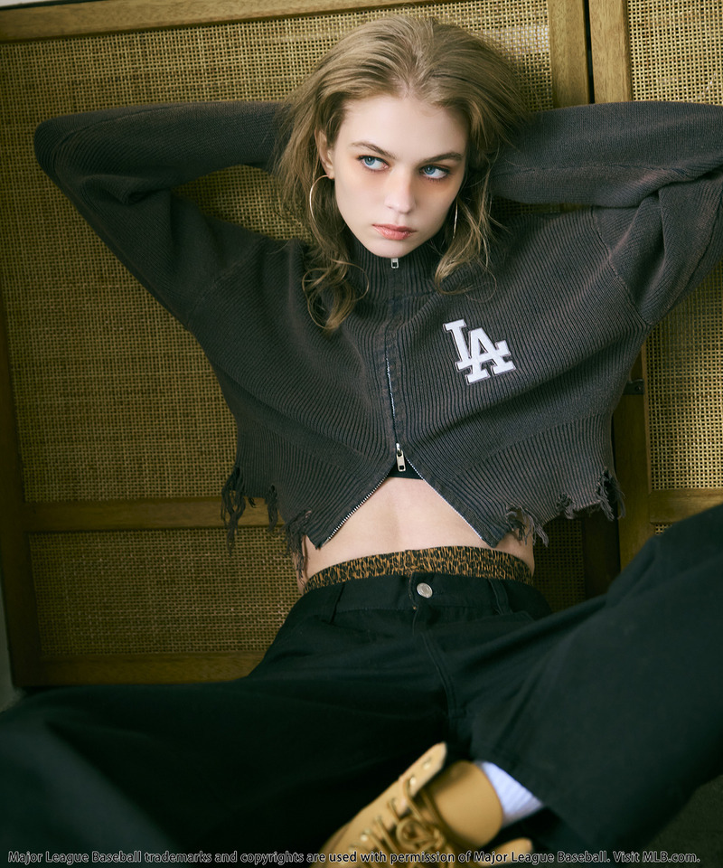 【MLB】ハーフZIPショートニット 詳細画像 グレー 1