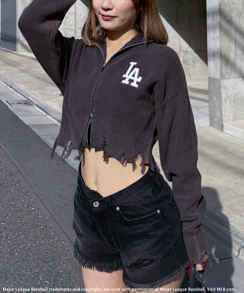 【MLB】ハーフZIPショートニット 詳細画像 グレー 10