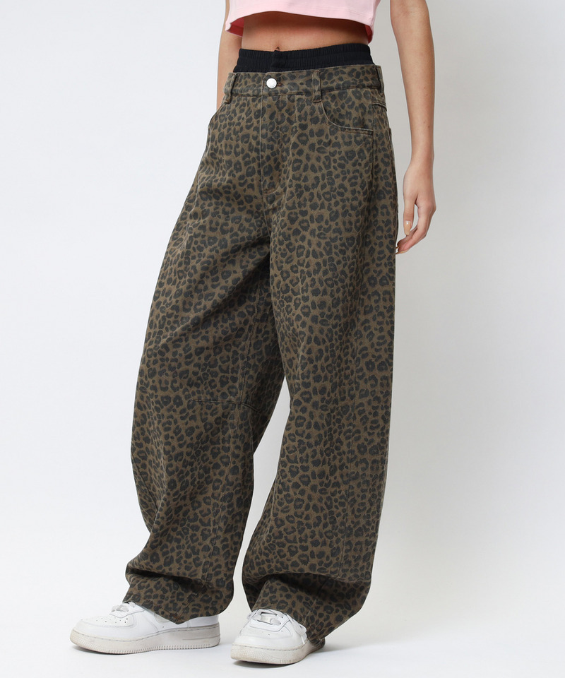 【MLB】ダブルウエストバレルレッグパンツ 詳細画像 レオパード 3