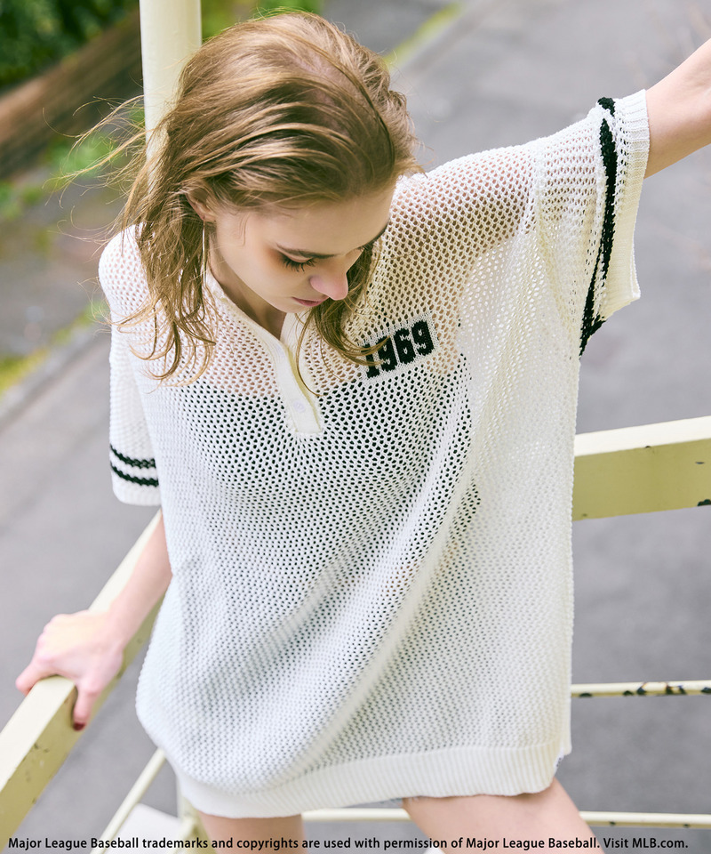 【MLB】バックロゴメッシュポロジャガードニット 詳細画像 ホワイト 3