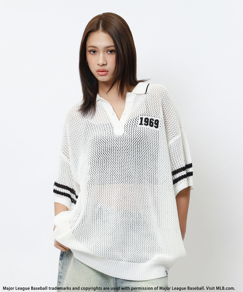 【MLB】バックロゴメッシュポロジャガードニット 詳細画像 ホワイト 5