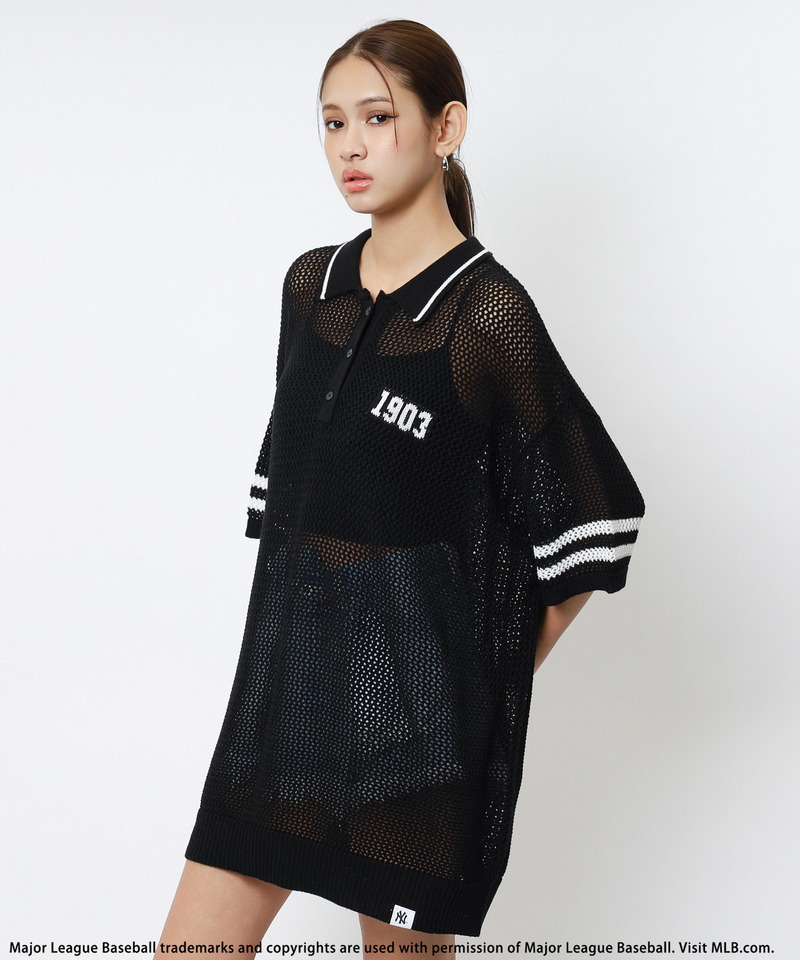 【MLB】バックロゴメッシュポロジャガードニット 詳細画像 ブラック 2